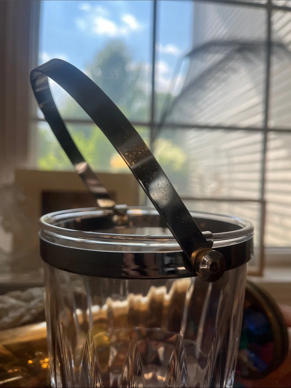 vintage crystal Ice Bucket with Silver Handle - Elegant Home Dining Accessory